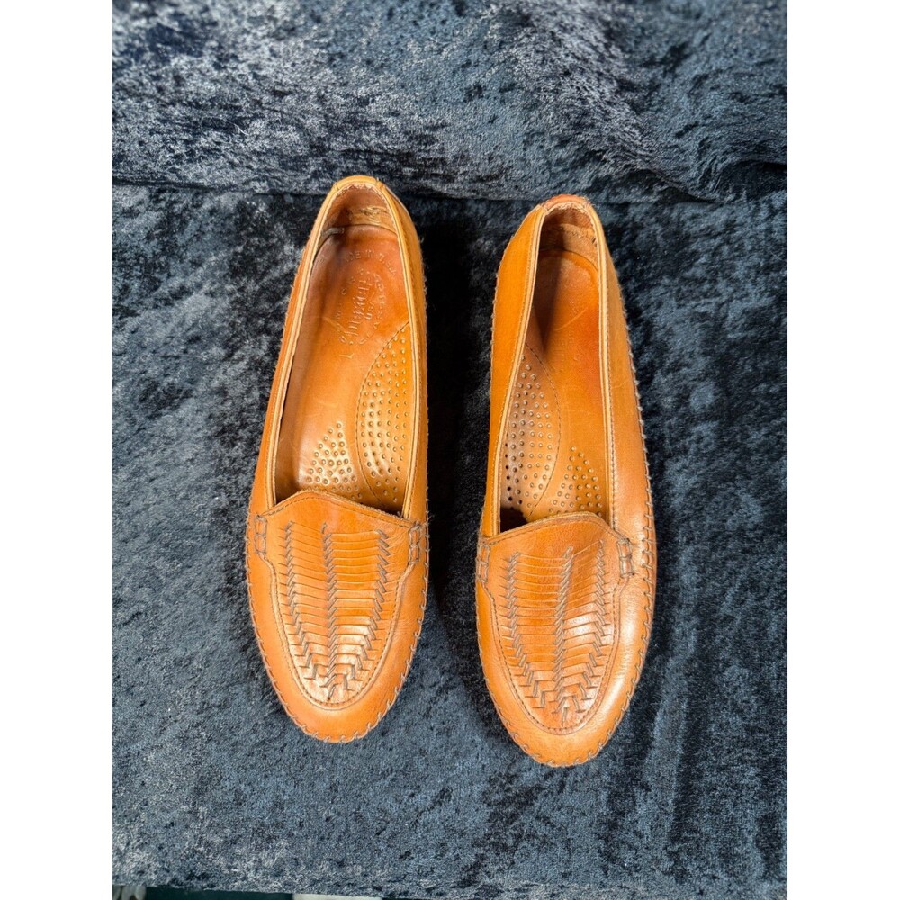 Dexter Women’s Leather Huarache Flats Size 8.5M Brown Woven Slip-On Boho Comfort